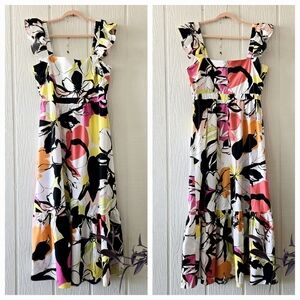 LONDON TIMES Retro Floral Ruffled Maxi Sundress Festival Lined Multicolor sz 12